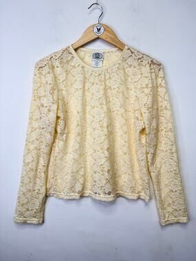 Vintage Y2K Laura Ashley Ivory Floral Lace Top S Sheer Romantic Cropped Coquette